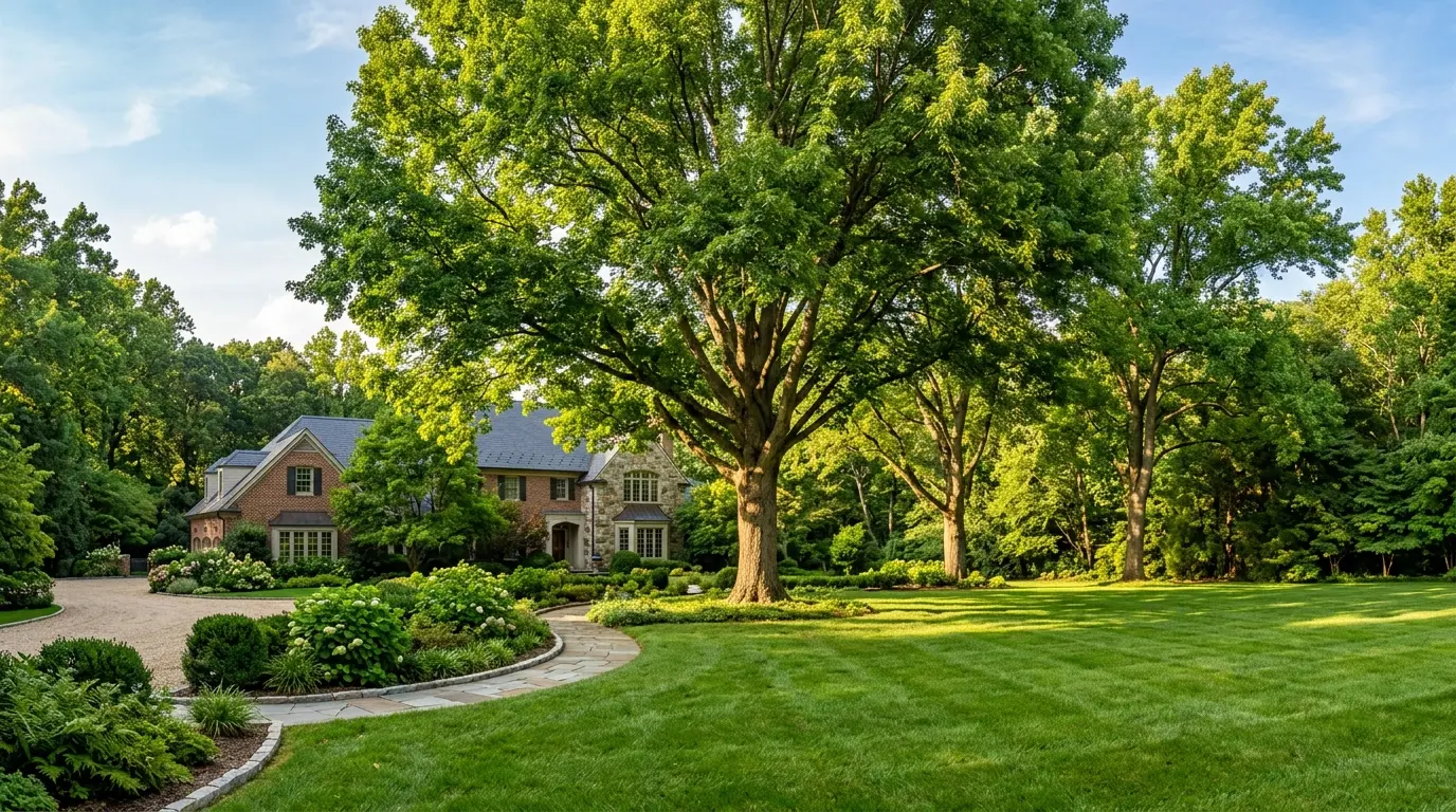 Healthy, well-maintained mature shade trees on an upscale Montgomery County, MD property